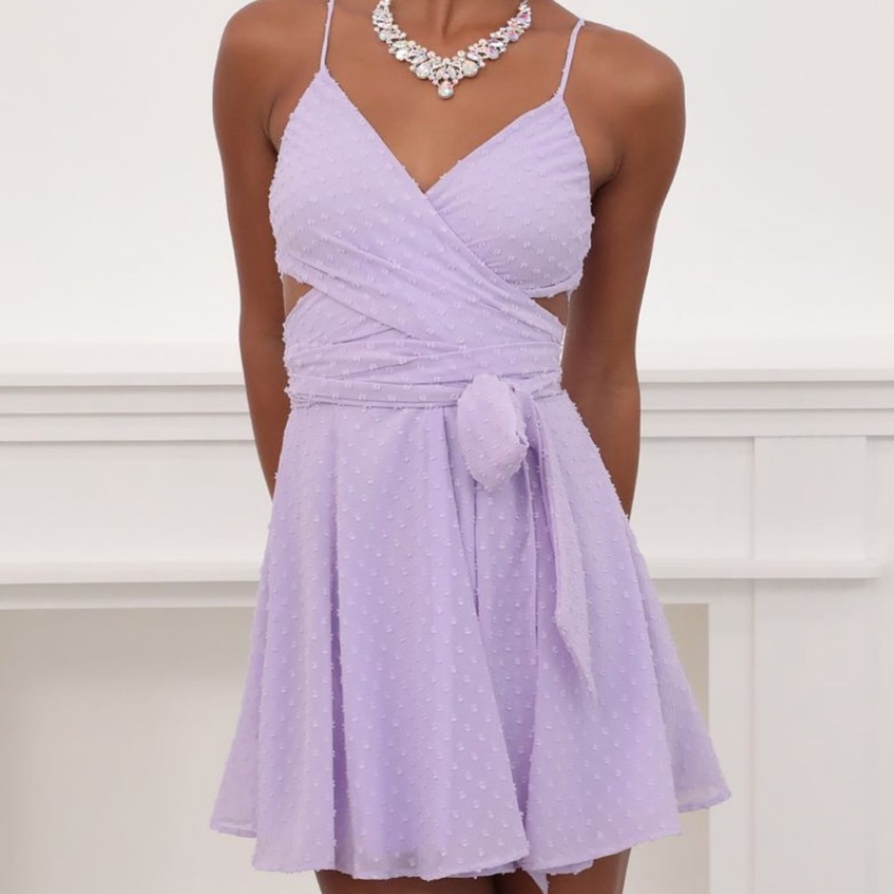 Lucy In The Sky Jillian Chiffon Wrap Dress in Lavender Dots
